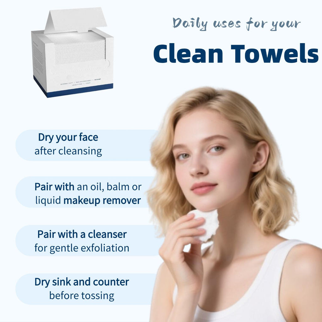 Biobased Face Towels XL: Ultra Soft Disposable Makeup Remover Wipes, 50 Count