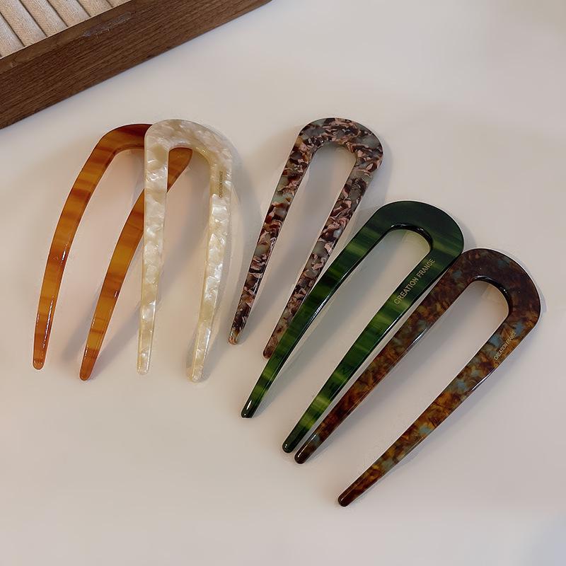U-Shaped French Hair Pin: Multi-Colored Cellulose Acetate, Elegant Long Hair Stick