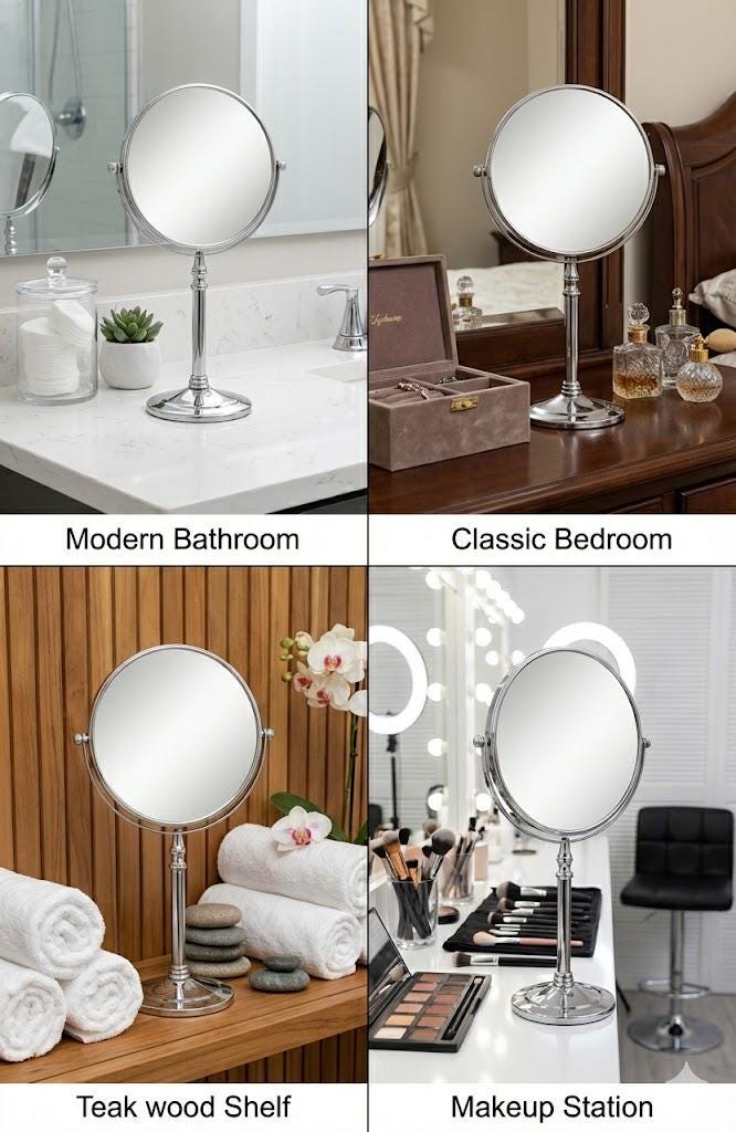 Diva 1x/3x/5x/10x Magnifying Mirror (B) | Double-Sided | Premium Metal | Minimalist | Tabletop Mirror | Freestanding Makeup | Chrome Plated