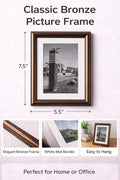Classic Bronze Picture Frame 7.5 x 5.5 – Elegant Photo Frame with White Mat