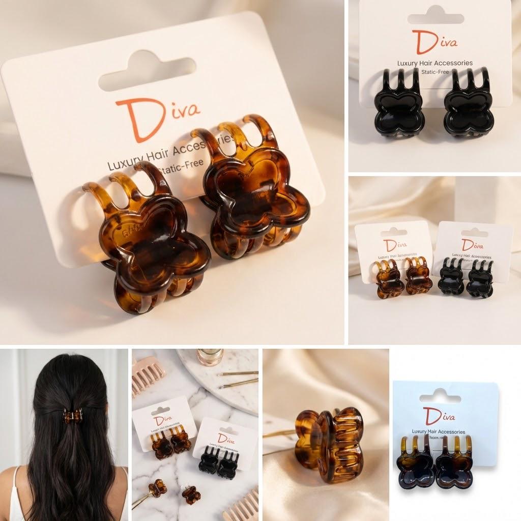 Clover Claw Hair Clips 2-Pack: Luxury Acrylic Hair Accessories (3cm)