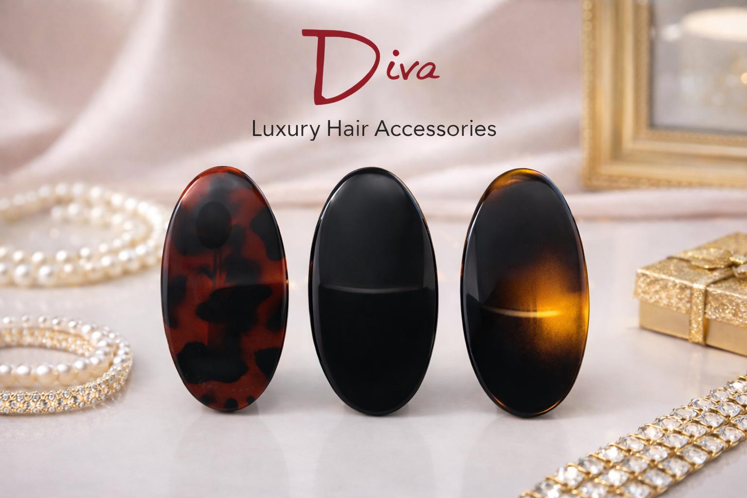 Diva Oval Barrettes 9.5cm | Luxury Hair Accessories | Fine-Medium Hair | Three Colours | Gift for Her | Minimalist Style | Premium Finish