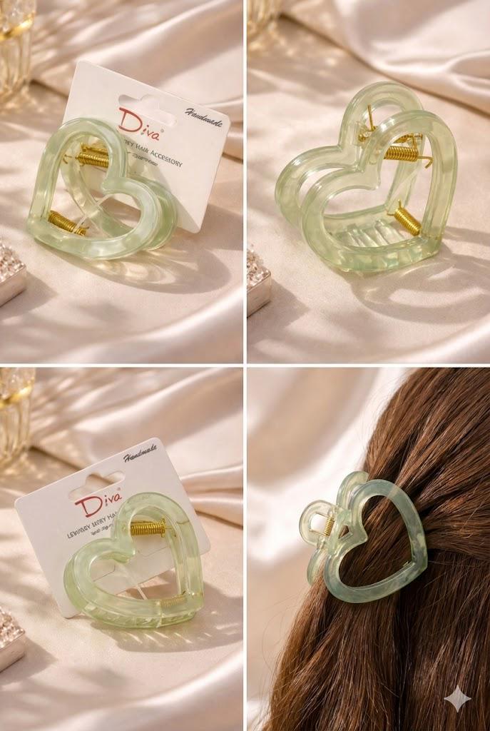 Jade Green Heart Claw Clip – Korean Resin Hair Accessory