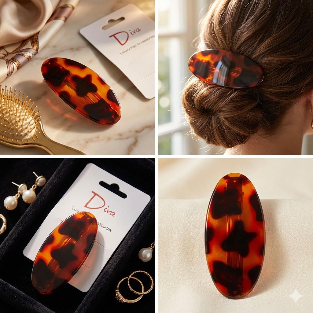Diva Oval Barrettes 9.5cm | Luxury Hair Accessories | Fine-Medium Hair | Three Colours | Gift for Her | Minimalist Style | Premium Finish