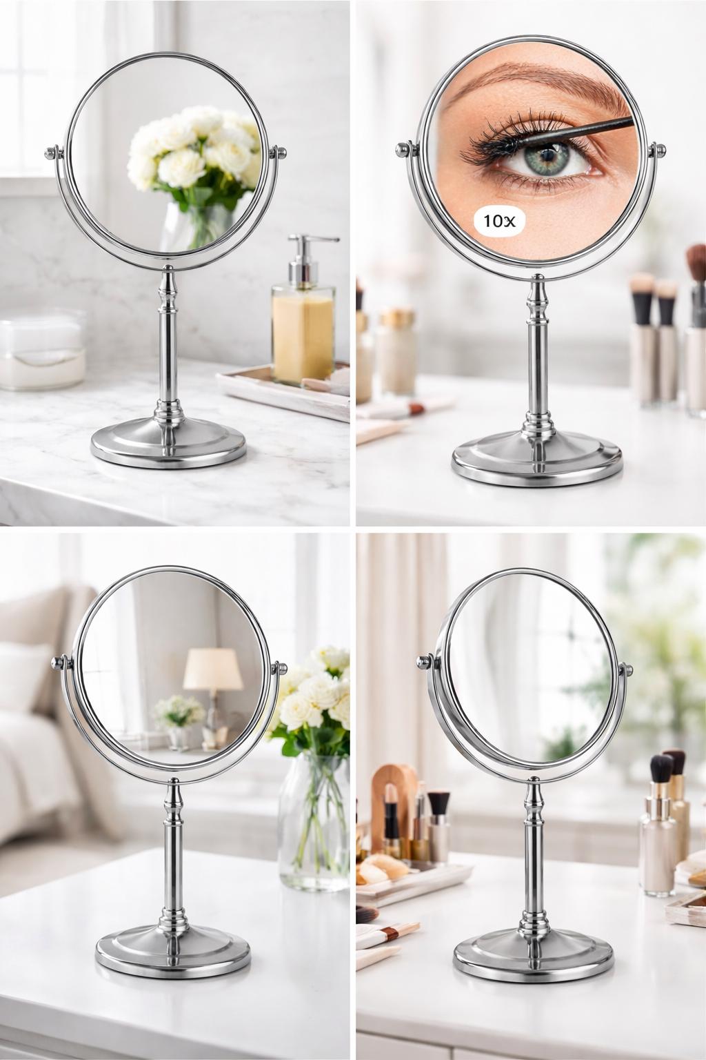 Diva 1x/3x/5x/10x Magnifying Mirror (B) | Double-Sided | Premium Metal | Minimalist | Tabletop Mirror | Freestanding Makeup | Chrome Plated