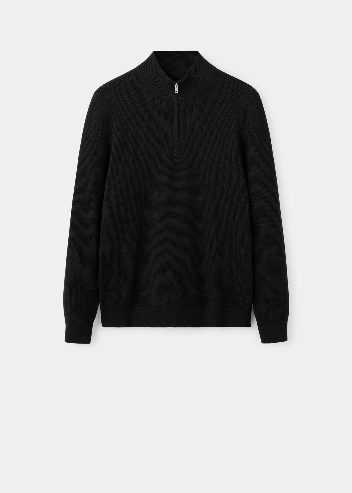 Cotton Blend Textured Zip Neck Jumper in Black - view 06