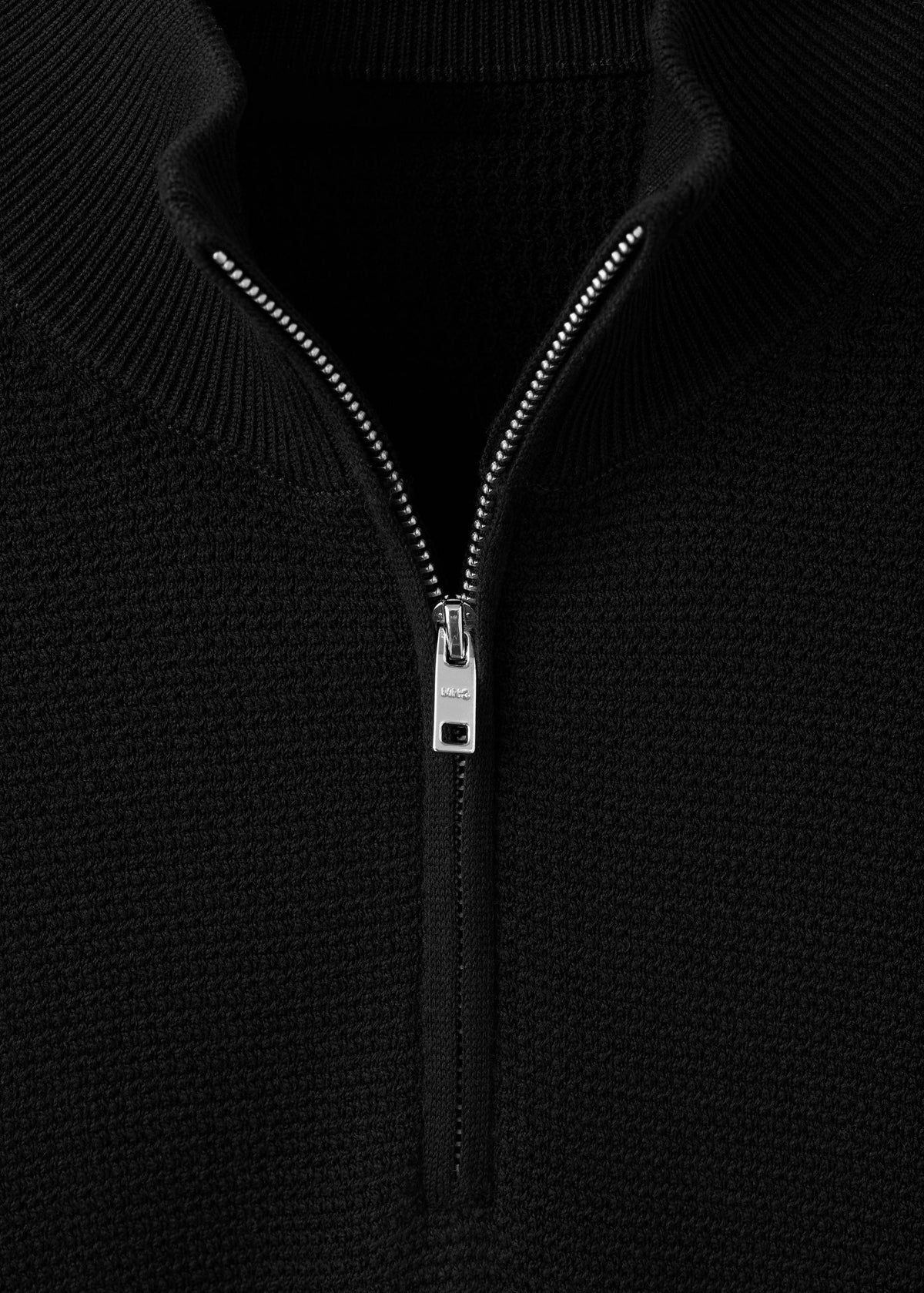 Cotton Blend Textured Zip Neck Jumper in Black - view 07