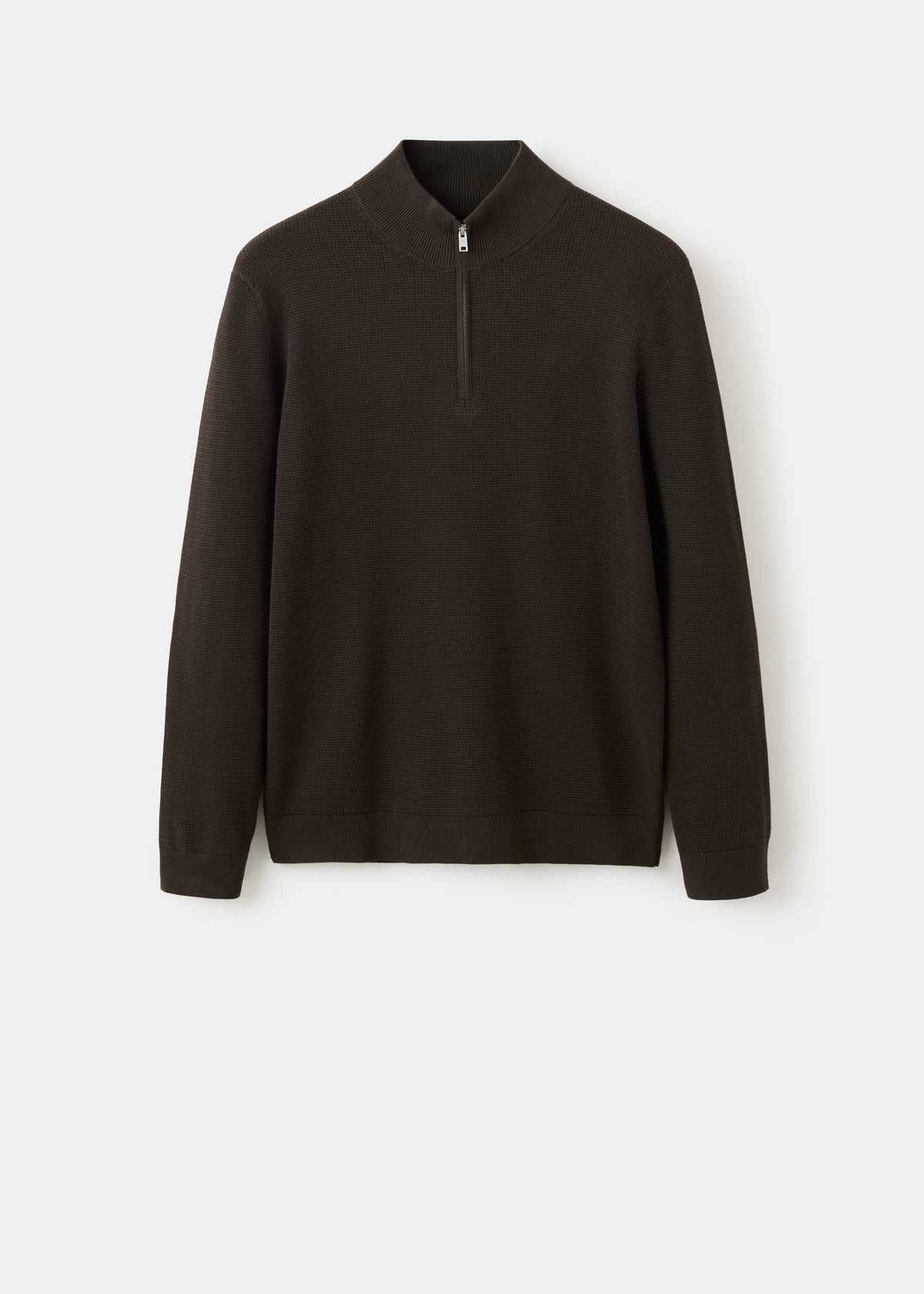 Cotton Blend Textured Zip Neck Jumper in Brown - view 06