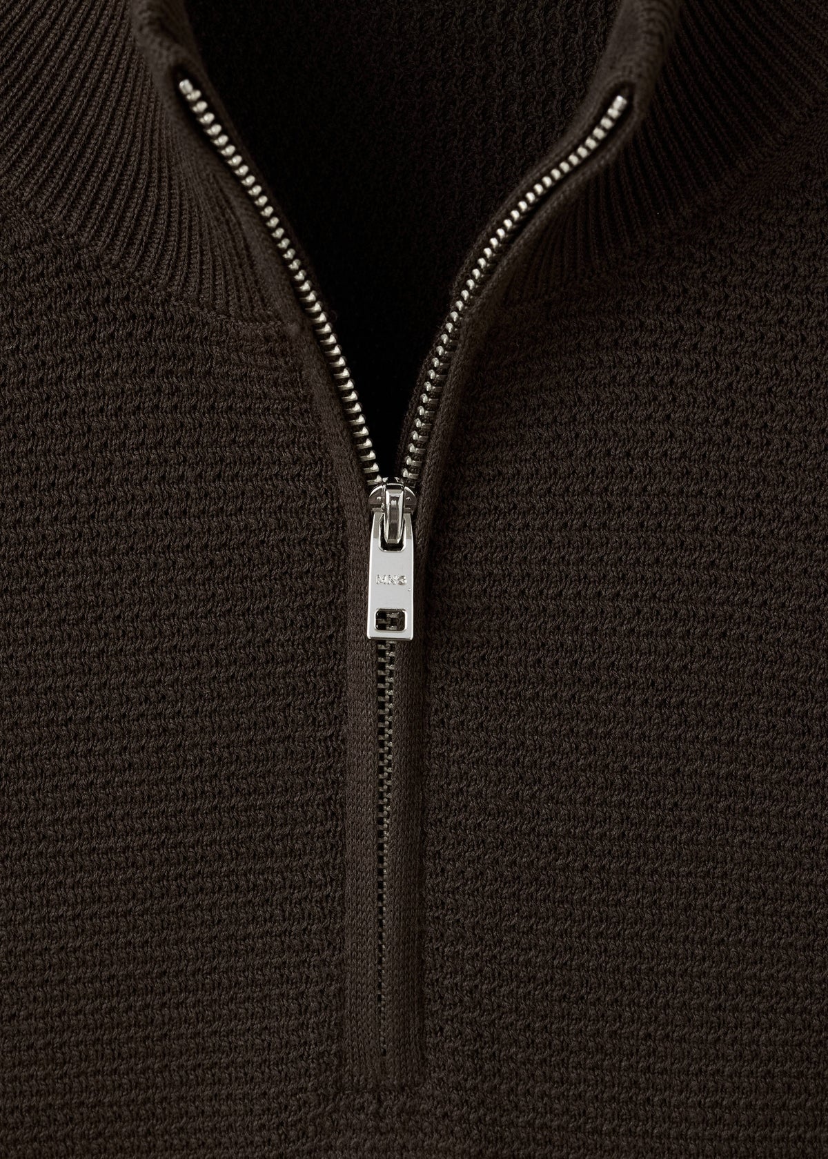 Cotton Blend Textured Zip Neck Jumper in Brown - view 07