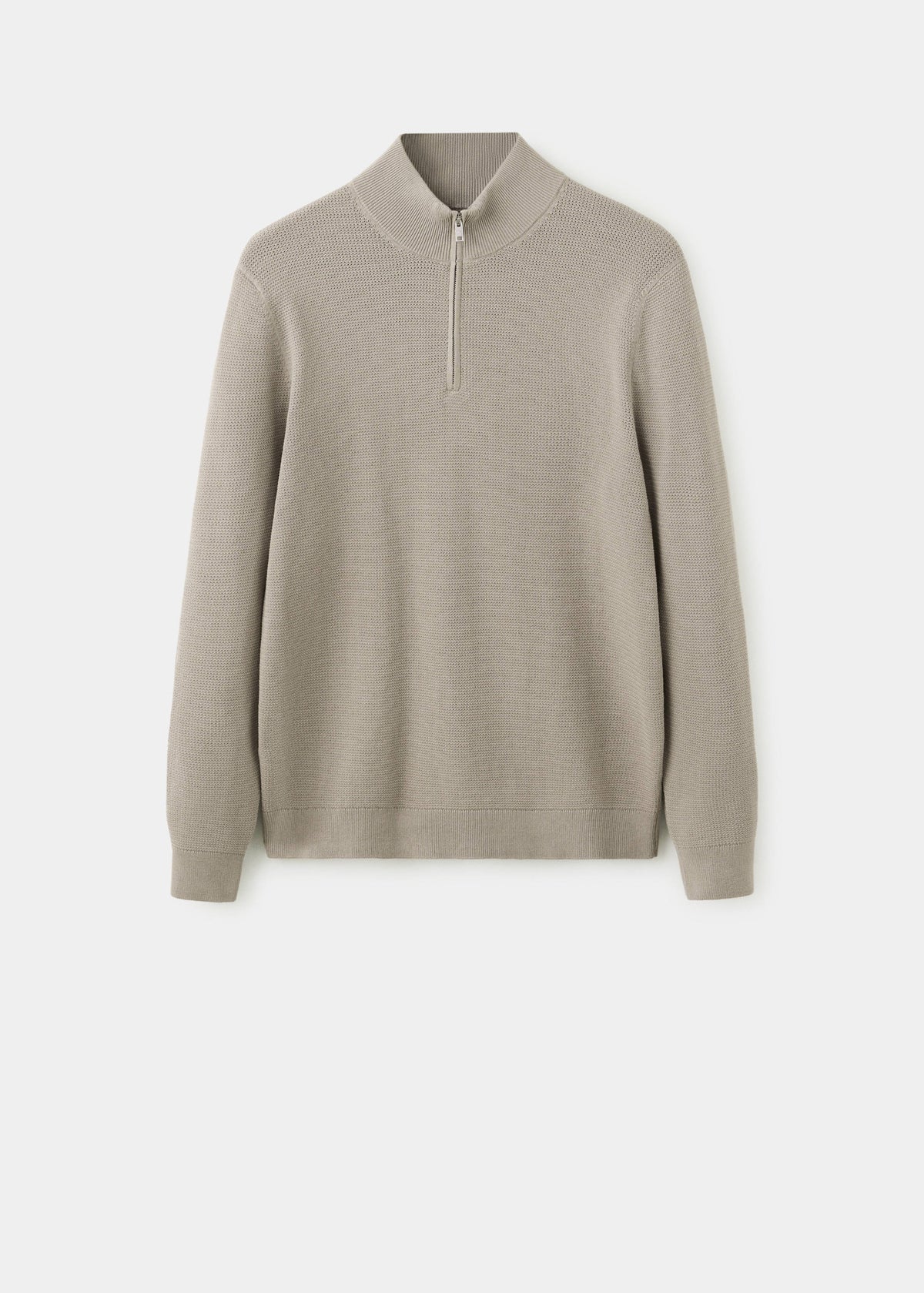 Cotton Blend Textured Zip Neck Jumper in Mink Grey - view 06