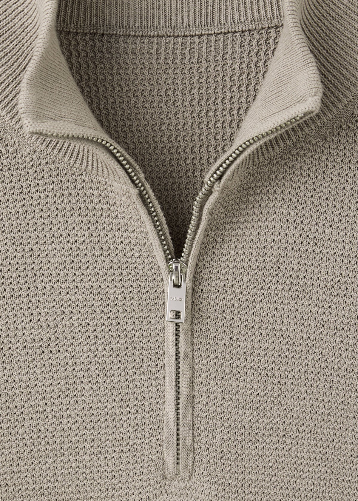 Cotton Blend Textured Zip Neck Jumper in Mink Grey - view 07