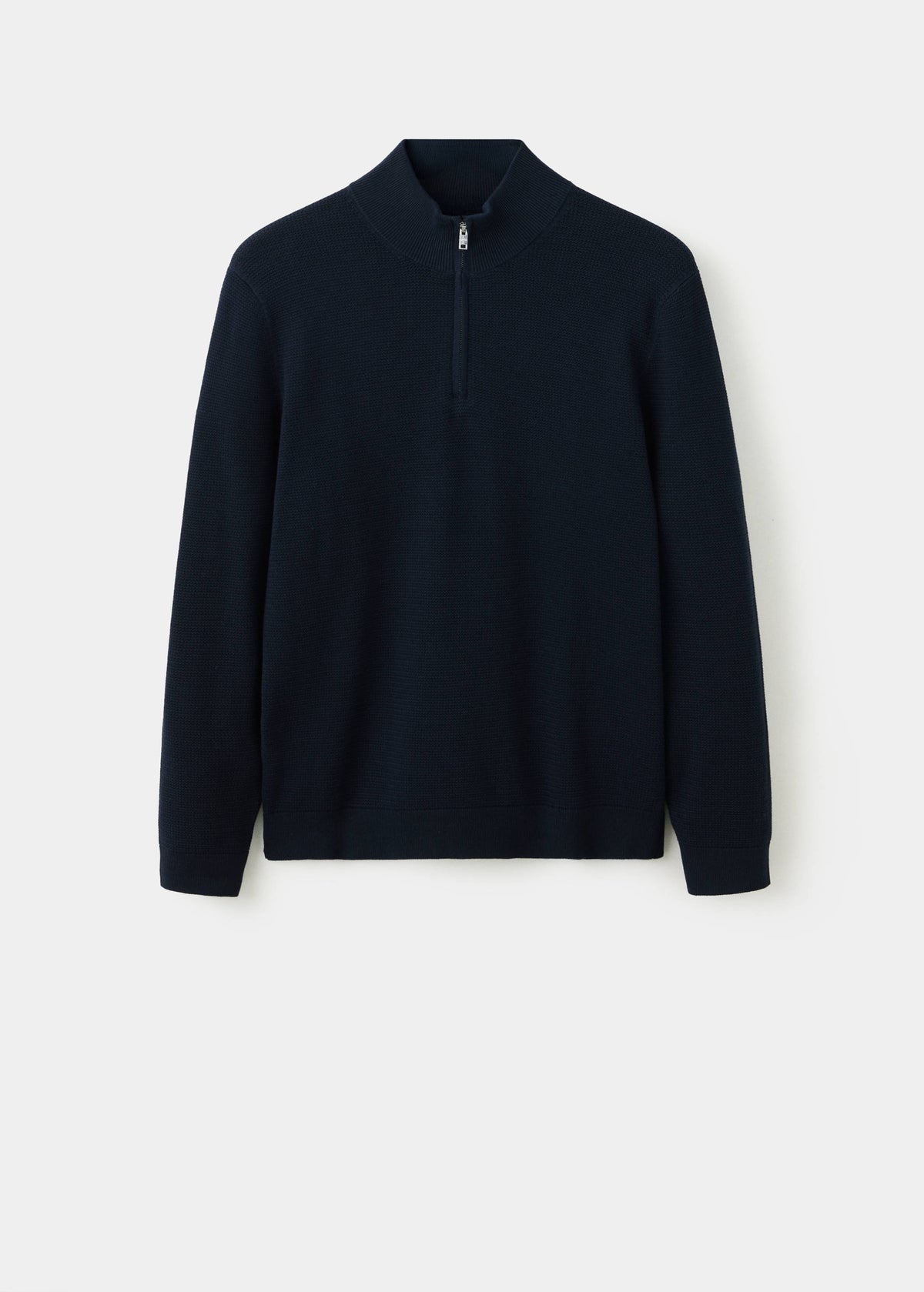 Cotton Blend Textured Zip Neck Jumper in Navy - view 07