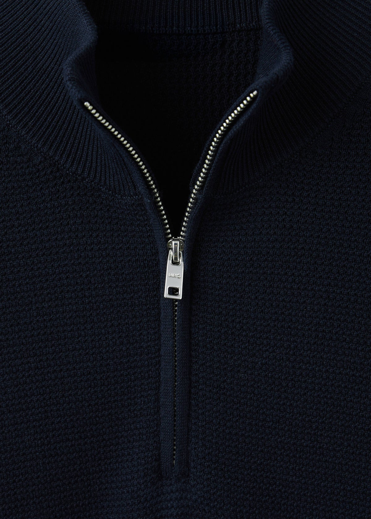 Cotton Blend Textured Zip Neck Jumper in Navy - view 08