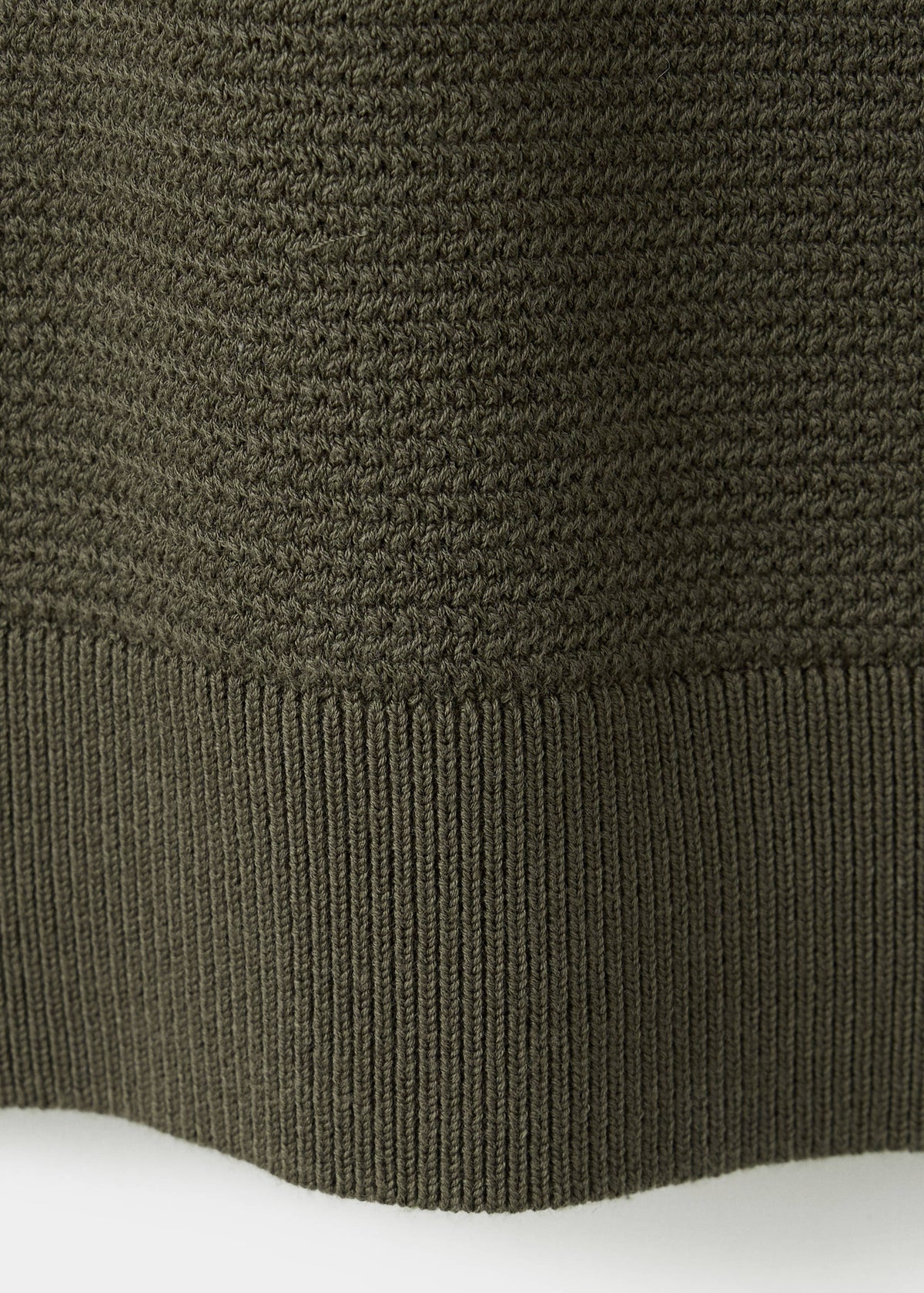 Cotton Blend Textured Zip Neck Jumper in Olive Green - view 08