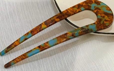 U-Shaped French Hair Pin: Multi-Colored Cellulose Acetate, Elegant Long Hair Stick