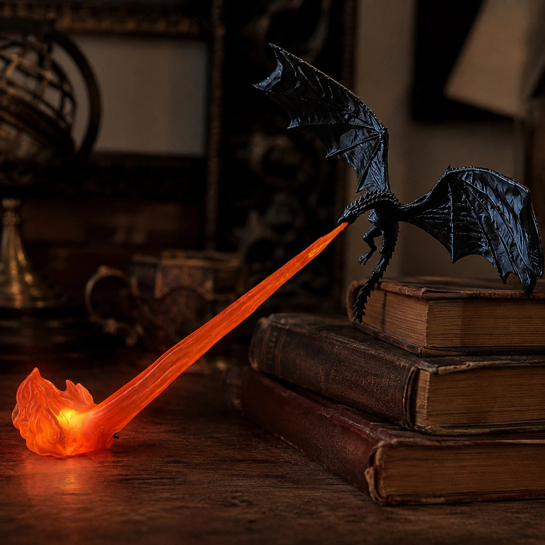 Gold dragon with a blue LED flame base
