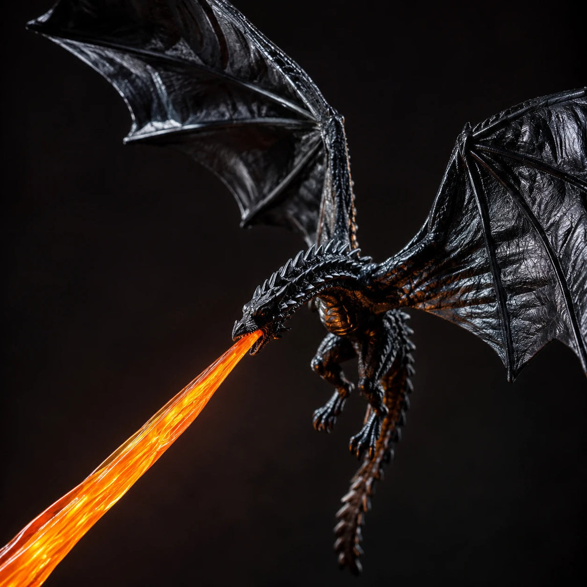 Detailed black dragon wings and red flame