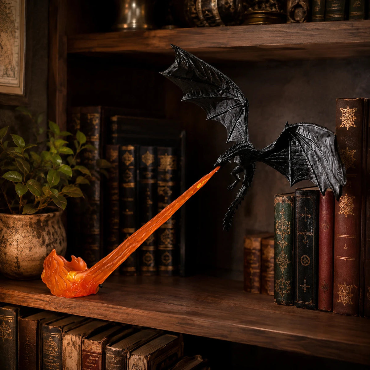 Dragon LED corner decor displayed on a bookshelf