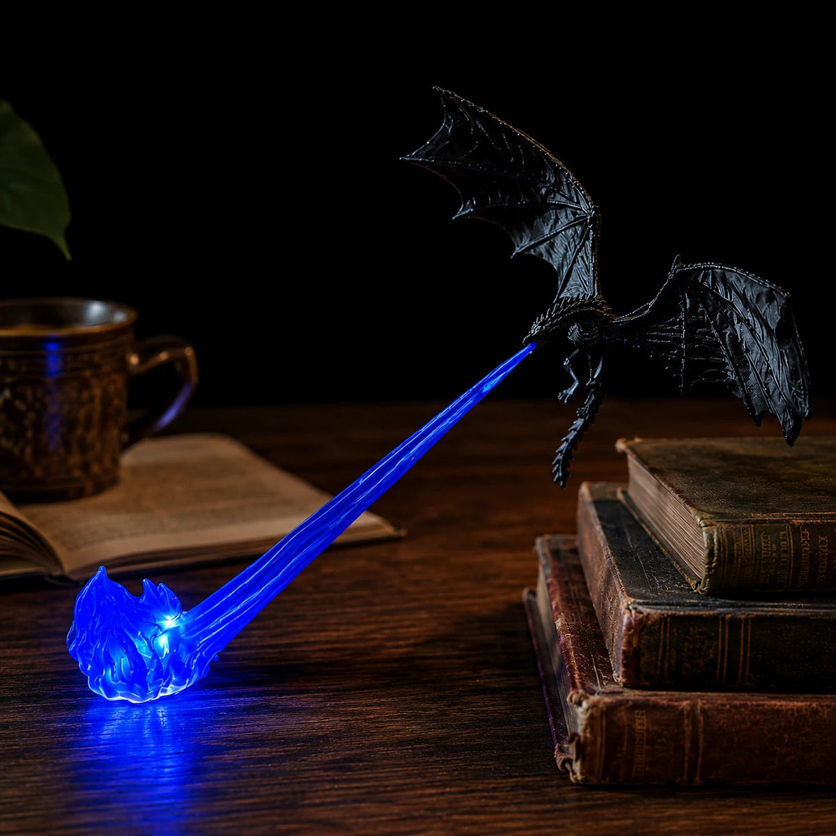 Black dragon with a blue LED flame base