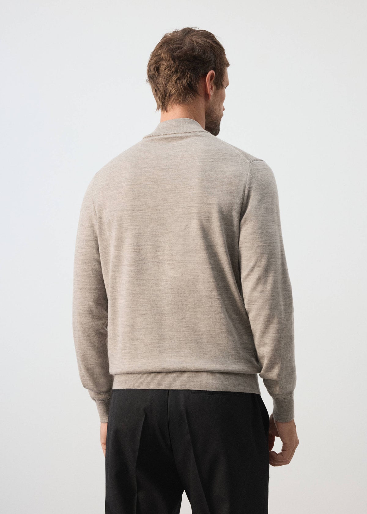 Merino Wool Mock Neck Jumper in Mink Grey - view 03