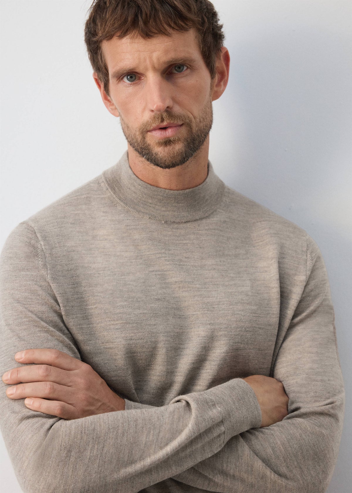 Merino Wool Mock Neck Jumper in Mink Grey - view 04