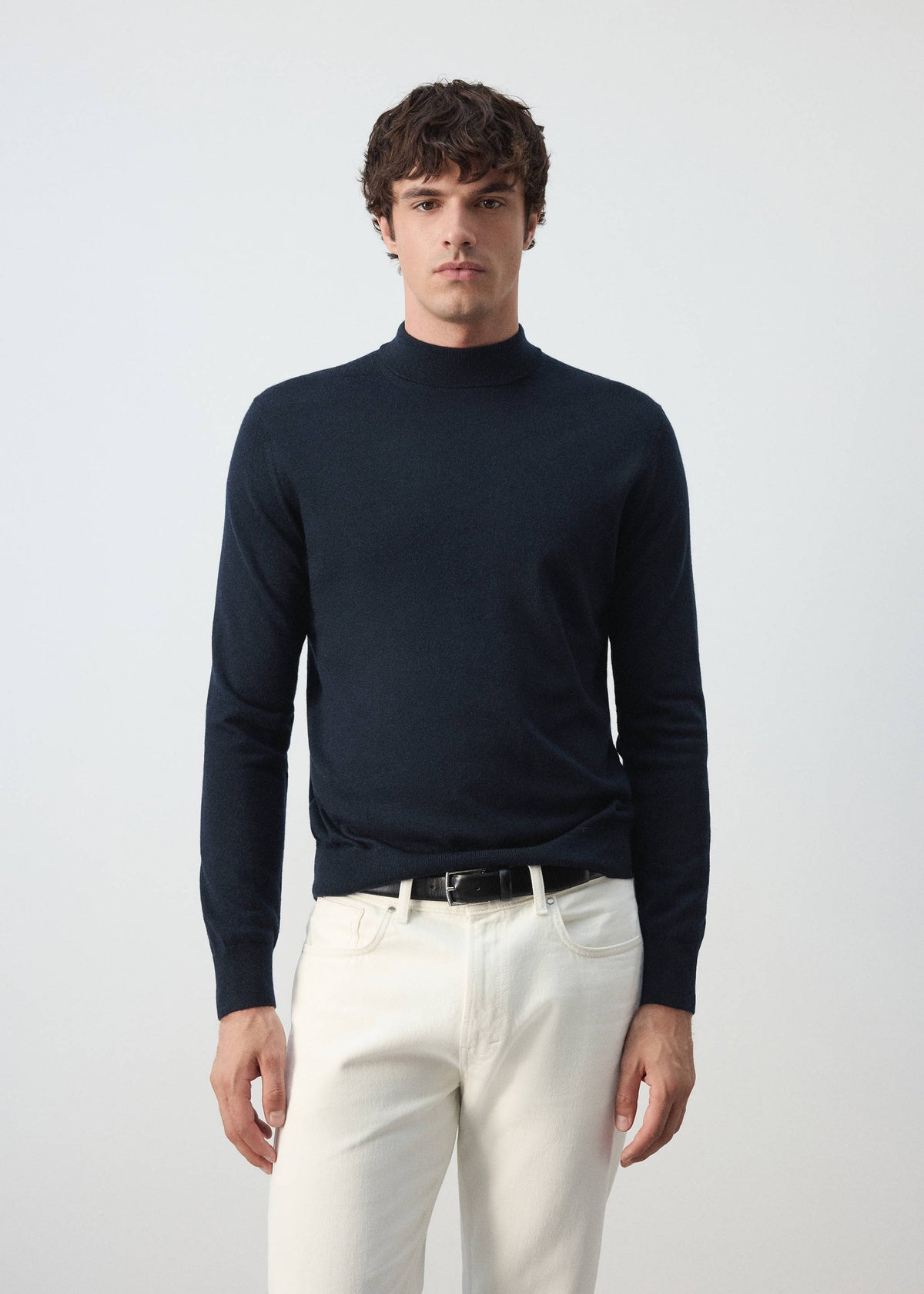 Merino Wool Mock Neck Jumper in Navy - view 01