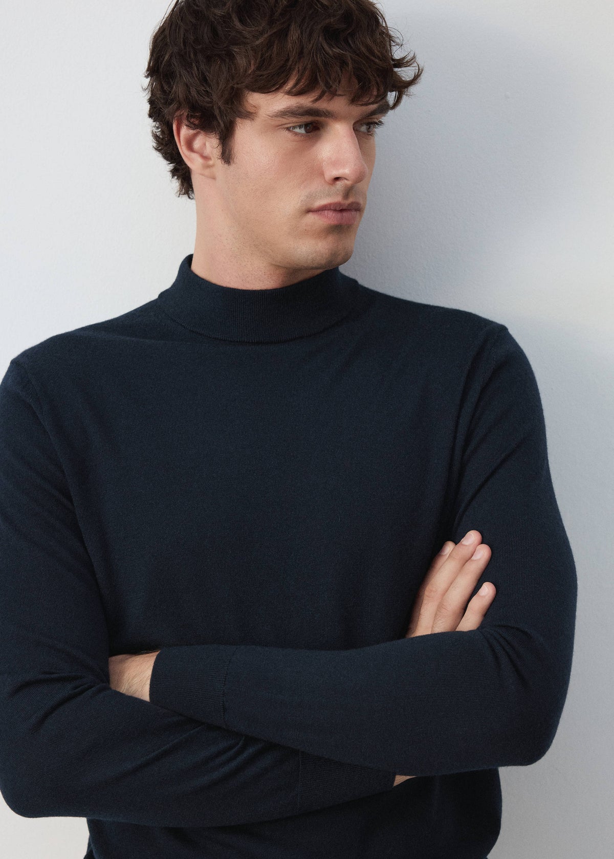 Merino Wool Mock Neck Jumper in Navy - view 04
