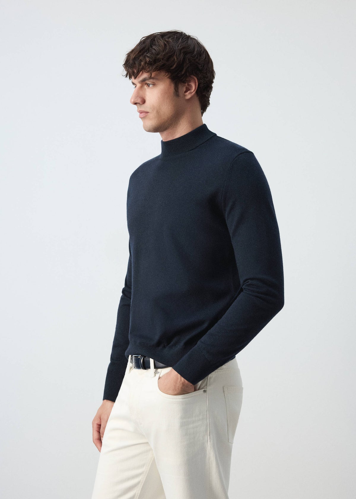 Merino Wool Mock Neck Jumper in Navy - view 05