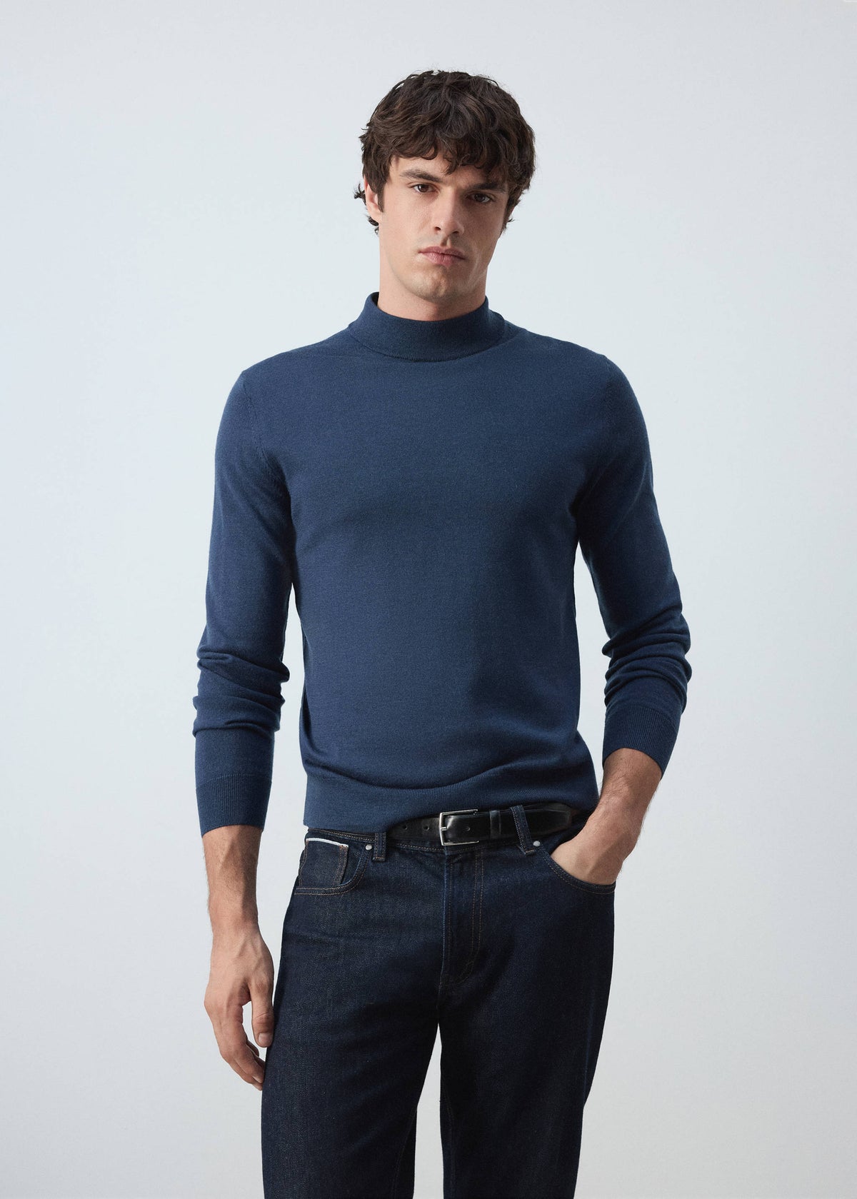 Merino Wool Mock Neck Jumper in Night Blue - view 01
