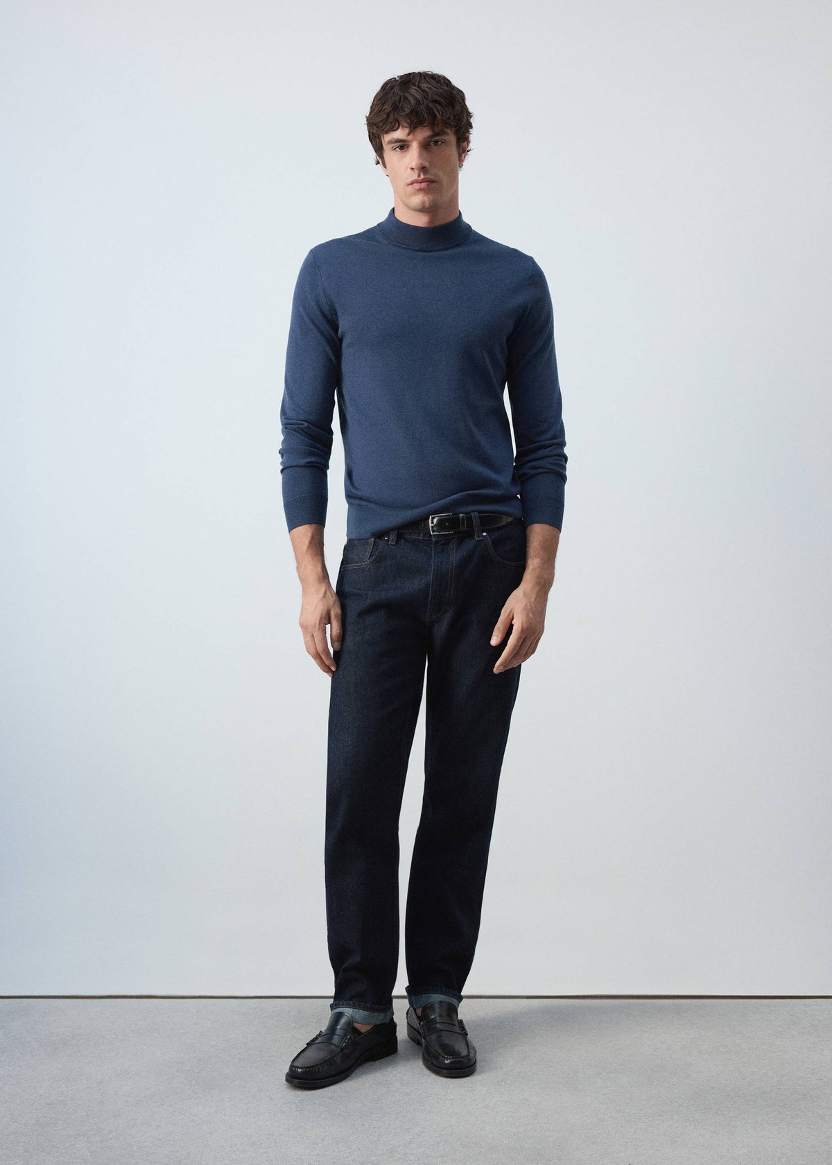 Merino Wool Mock Neck Jumper in Night Blue - view 02