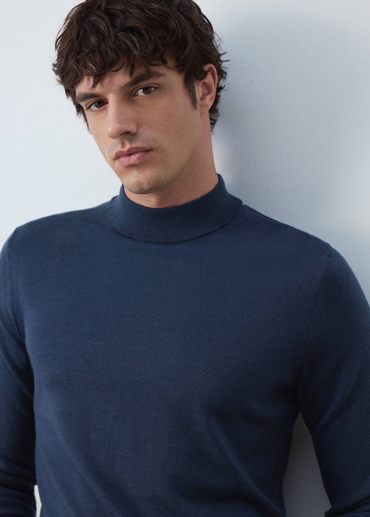 Merino Wool Mock Neck Jumper in Night Blue - view 04