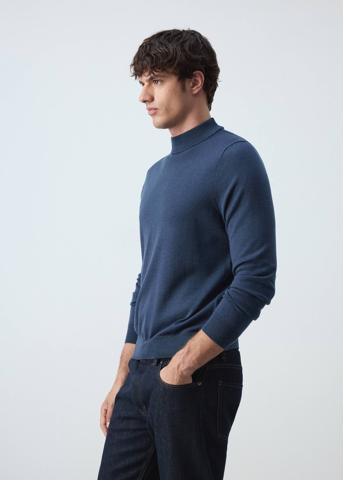 Merino Wool Mock Neck Jumper in Night Blue - view 05