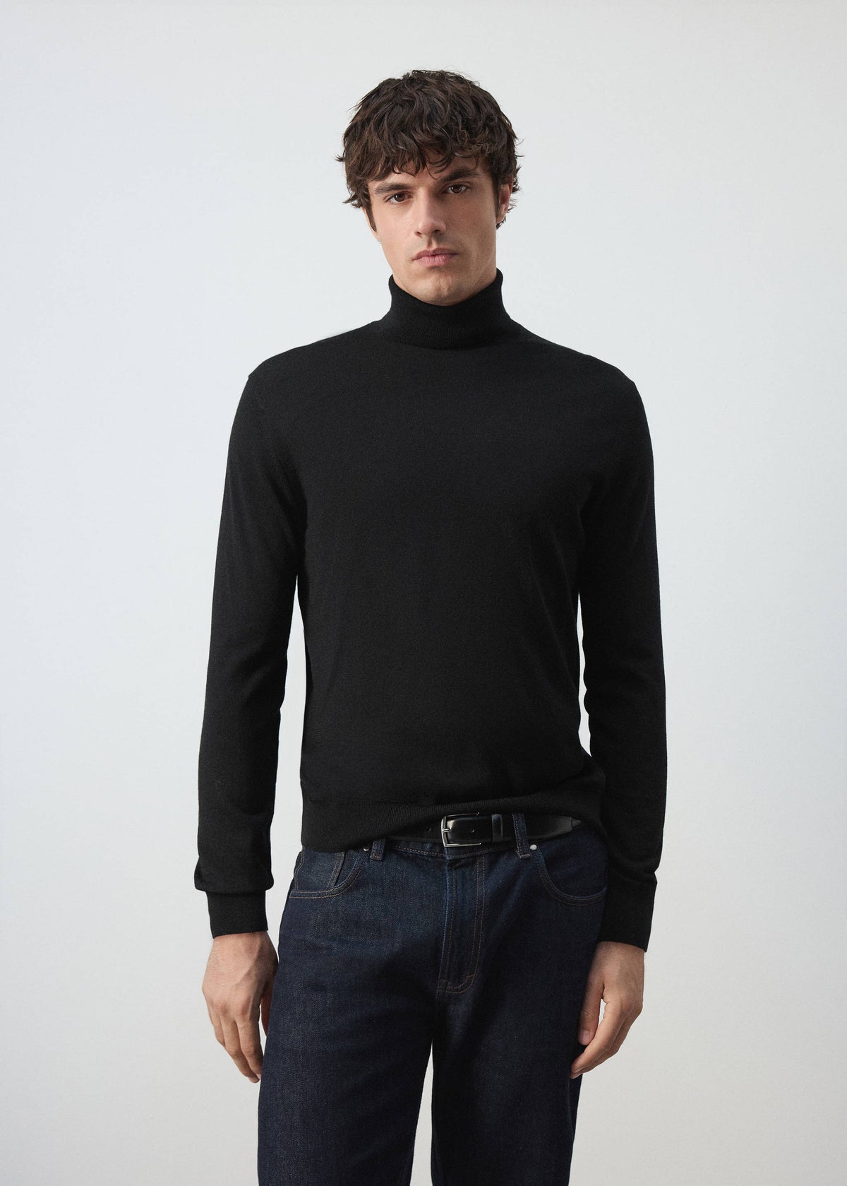 Merino Wool Roll Neck Jumper in Black - view 01