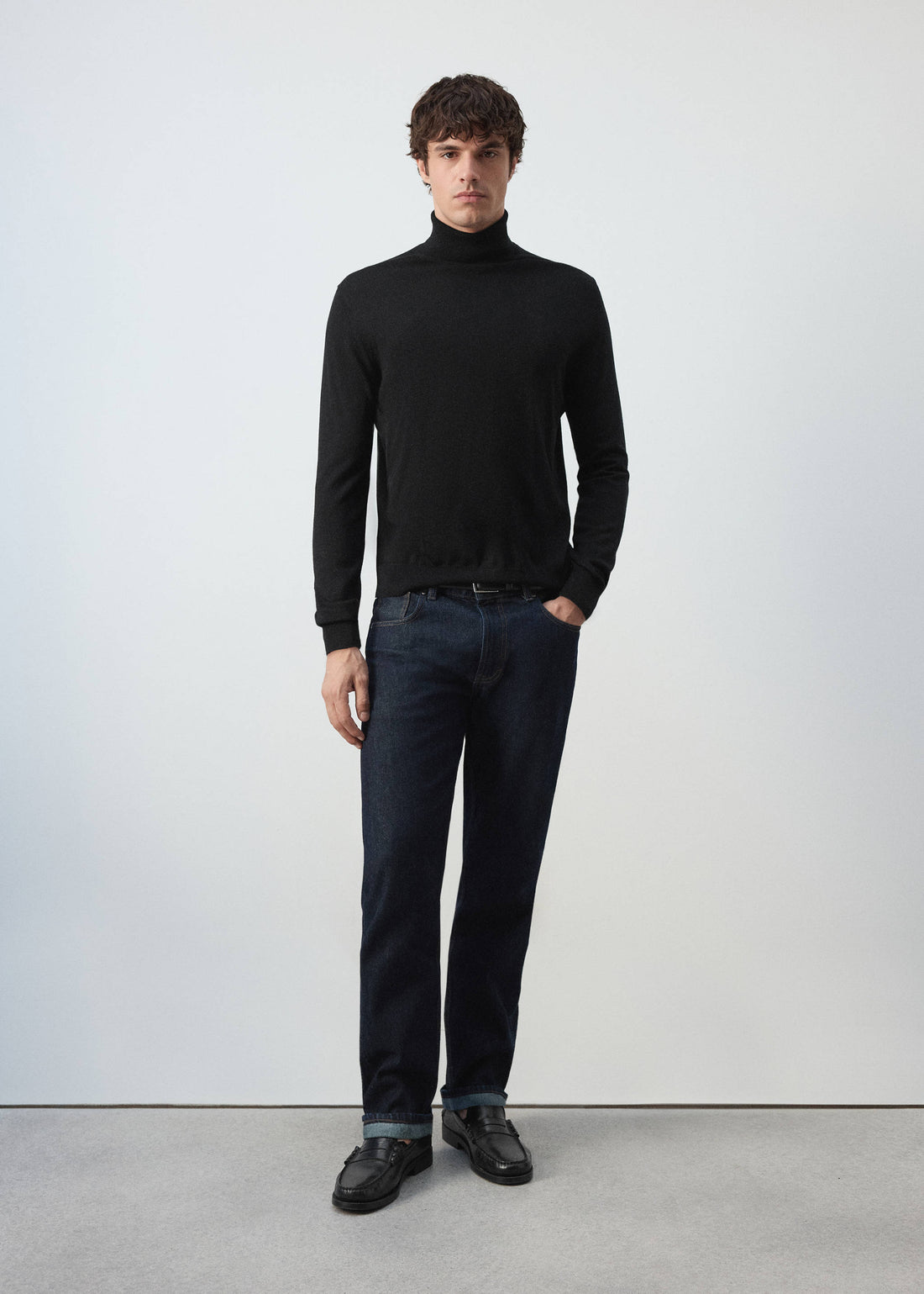 Merino Wool Roll Neck Jumper in Black - view 01