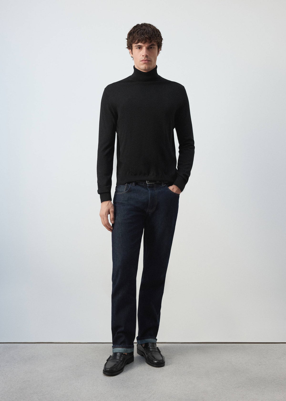 Merino Wool Roll Neck Jumper in Black - view 02