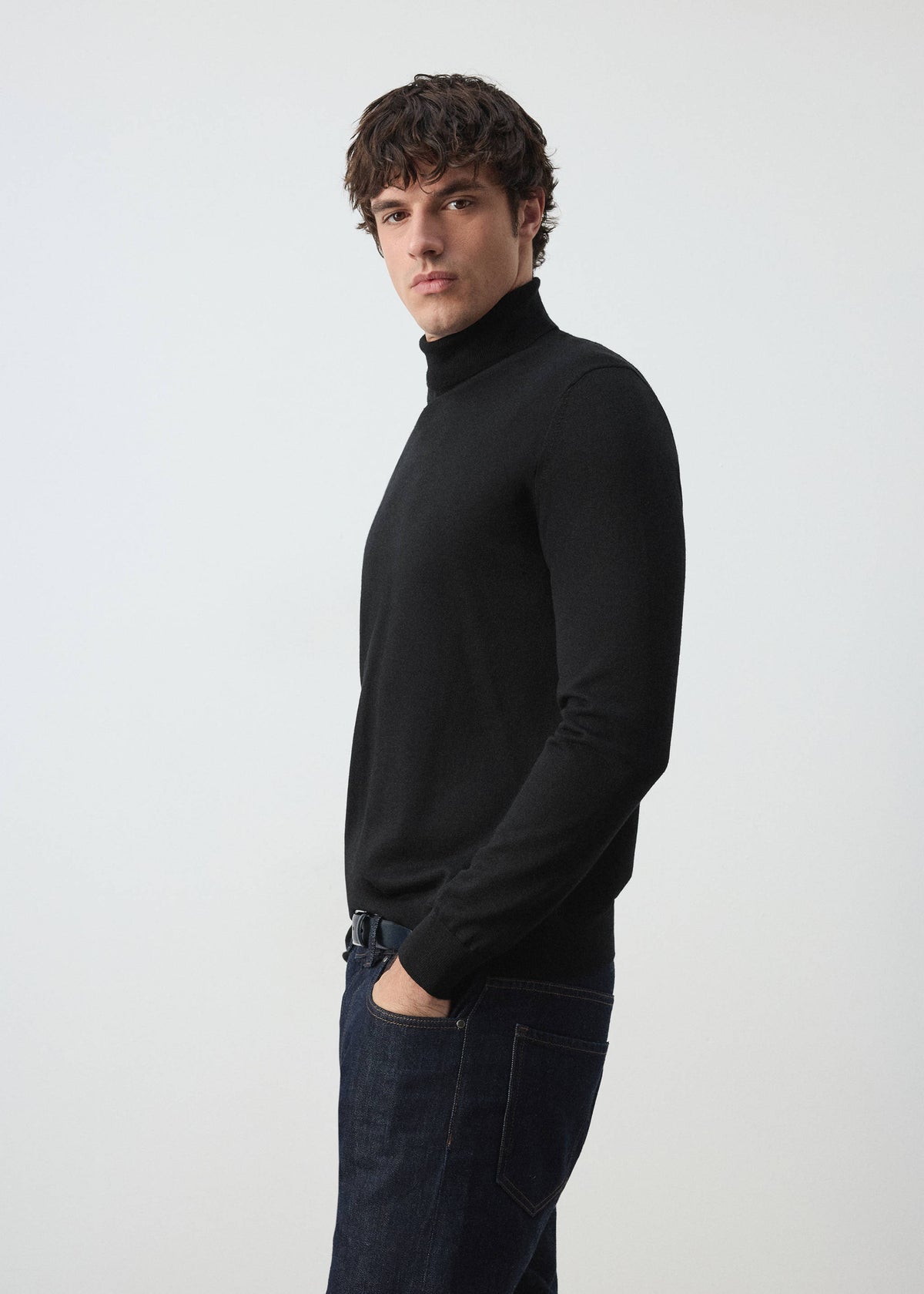 Merino Wool Roll Neck Jumper in Black - view 05