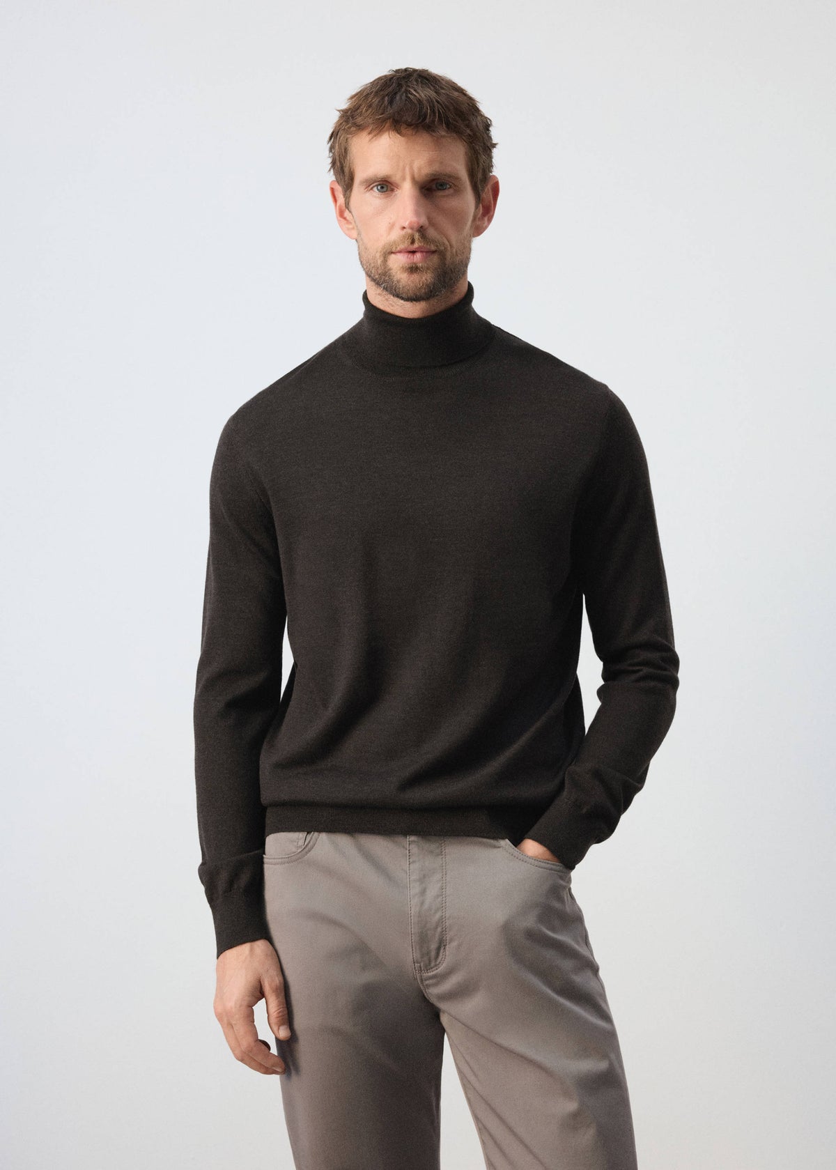 Merino Wool Roll Neck Jumper in Chocolate - view 01