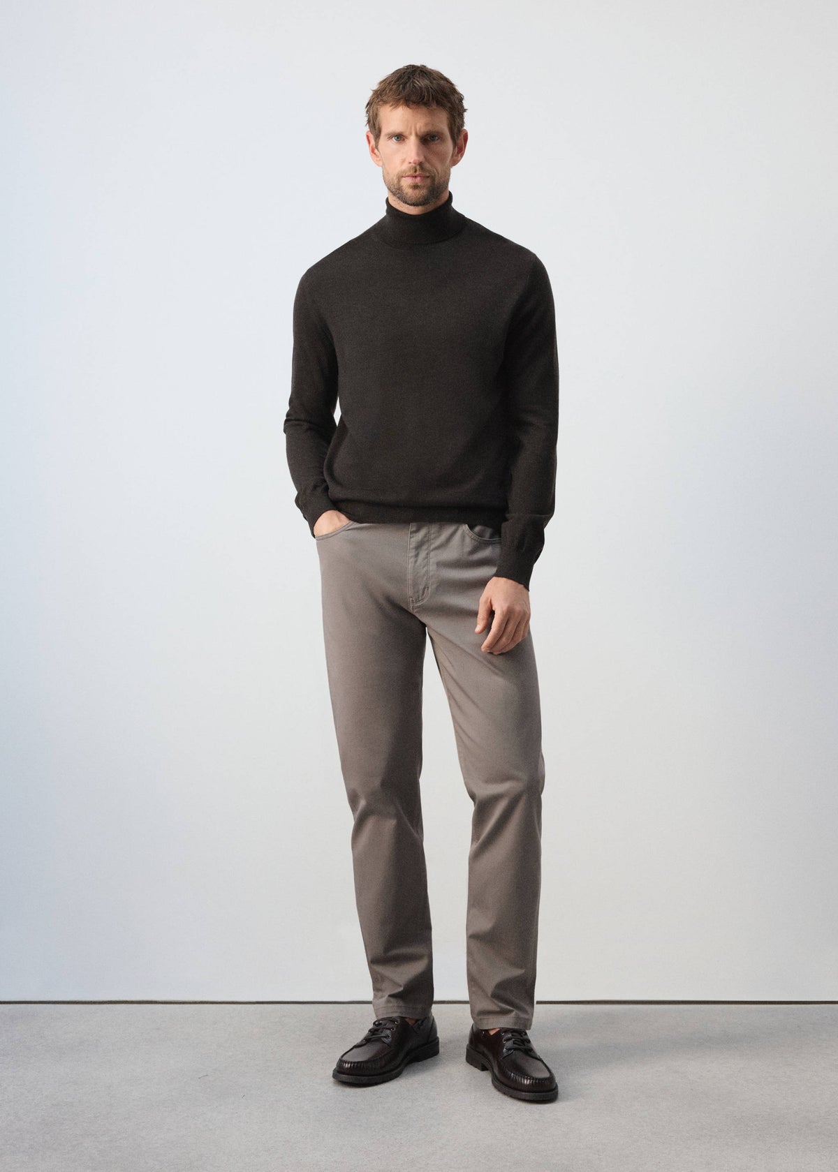 Merino Wool Roll Neck Jumper in Chocolate - view 02