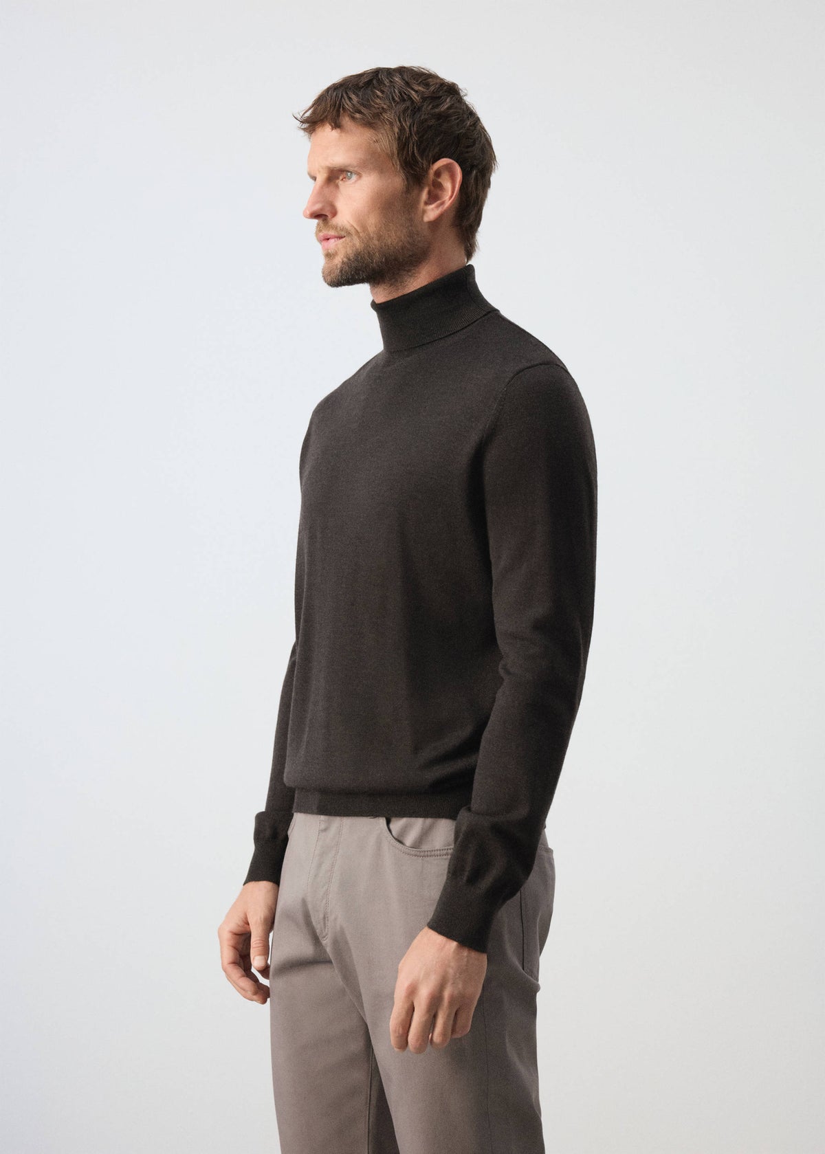 Merino Wool Roll Neck Jumper in Chocolate - view 05