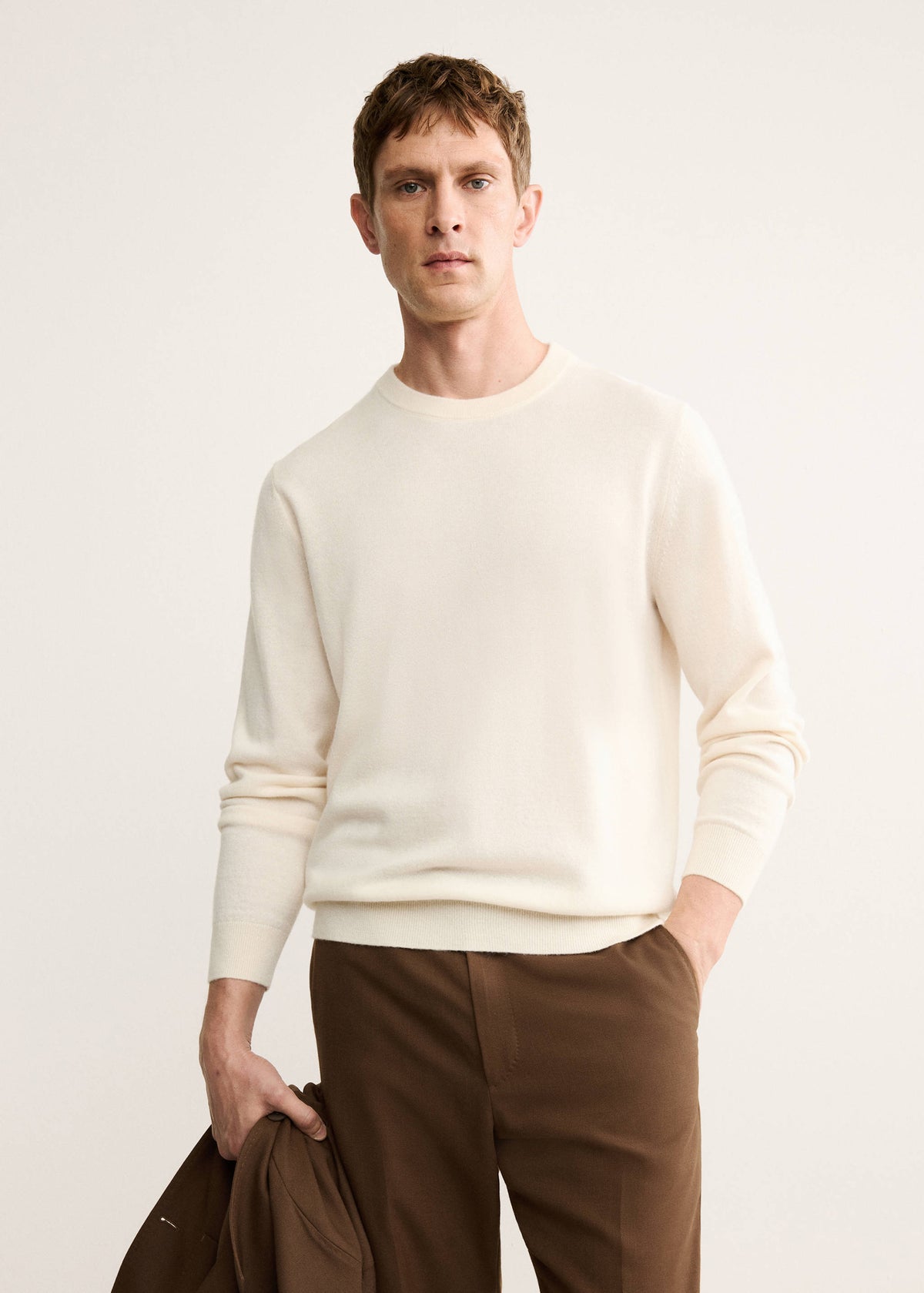 Pure Cashmere Crew Neck Jumper in Ivory White - view 01