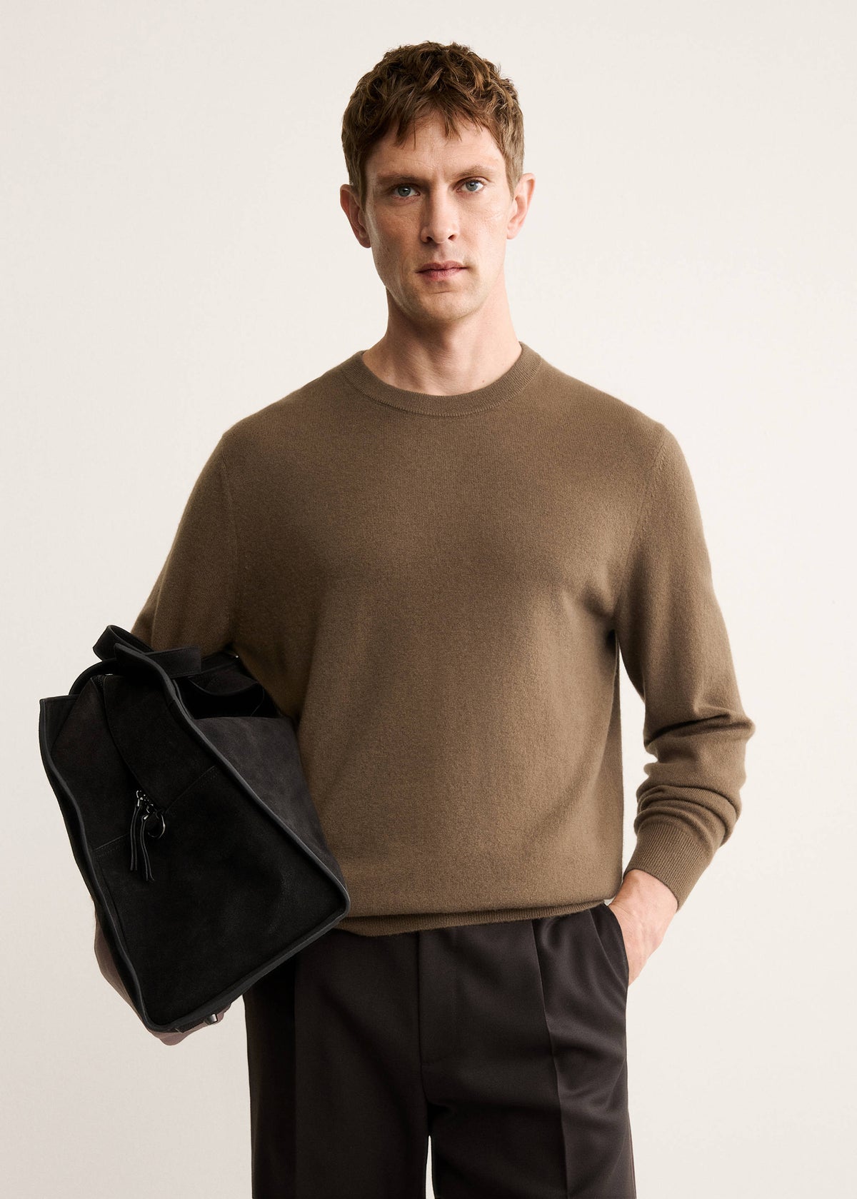Pure Cashmere Crew Neck Jumper in Medium Brown - view 01