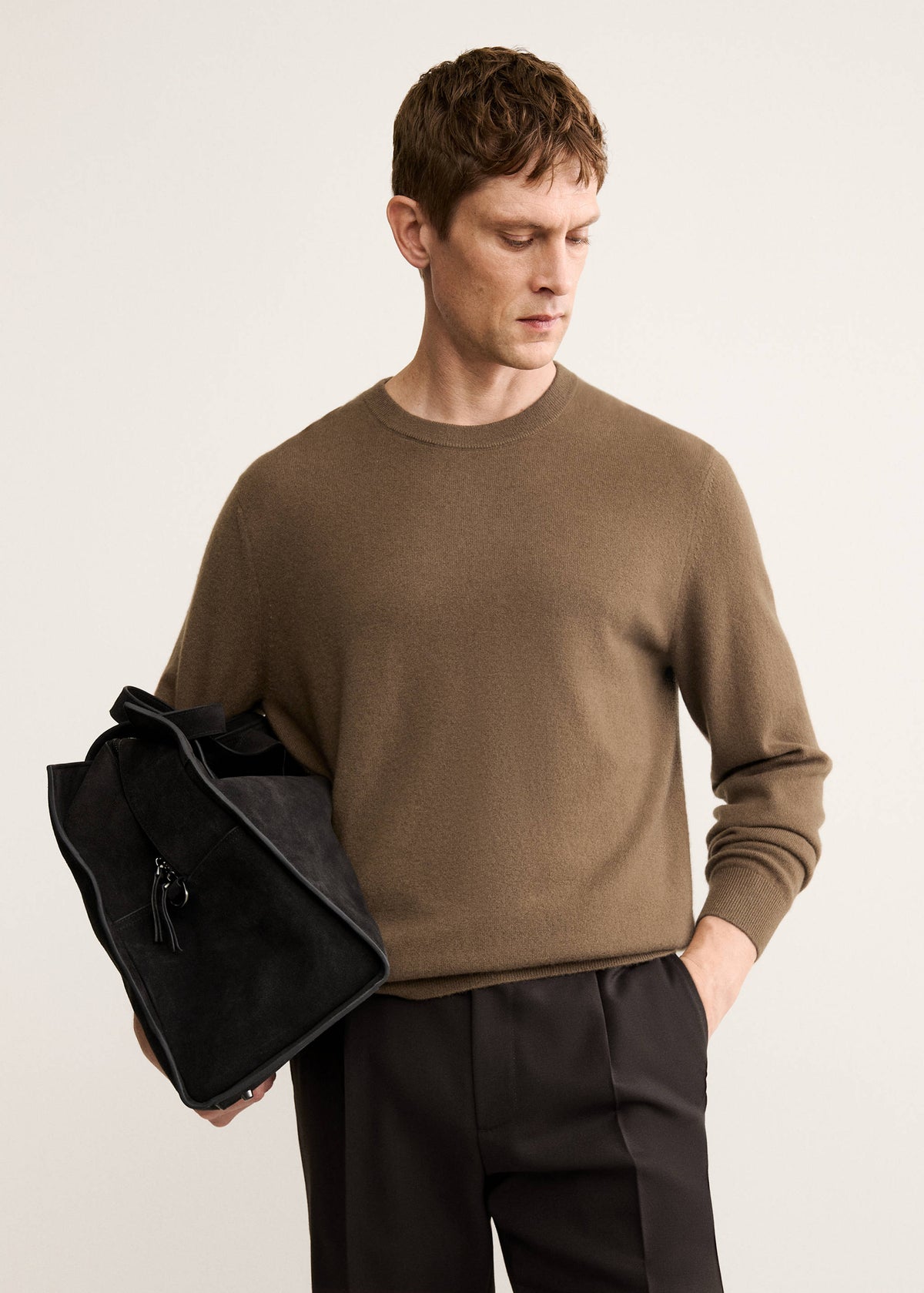 Pure Cashmere Crew Neck Jumper in Medium Brown - view 05