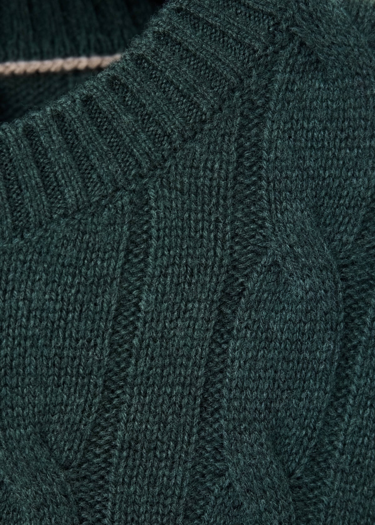 Pure Wool Cable Knit Crew Neck Jumper in Dark Green - view 07