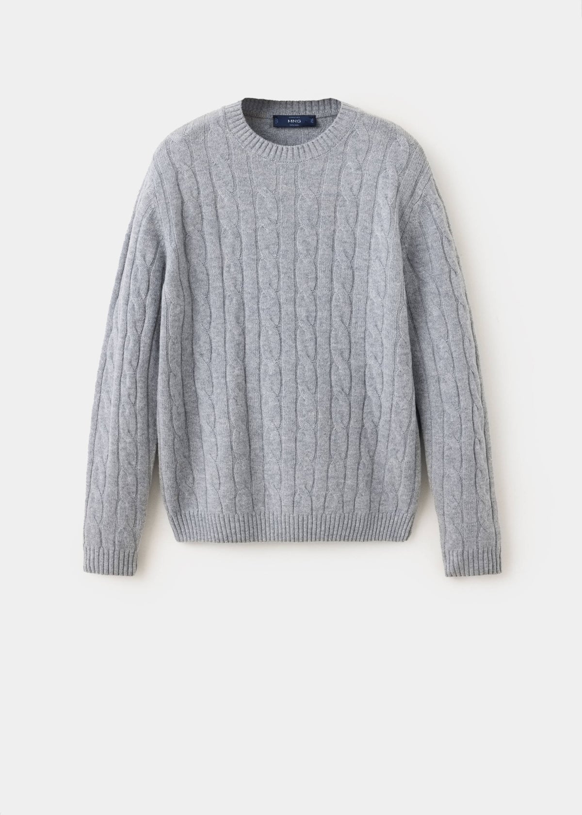 Pure Wool Cable Knit Crew Neck Jumper in Medium Heather Grey - view 08