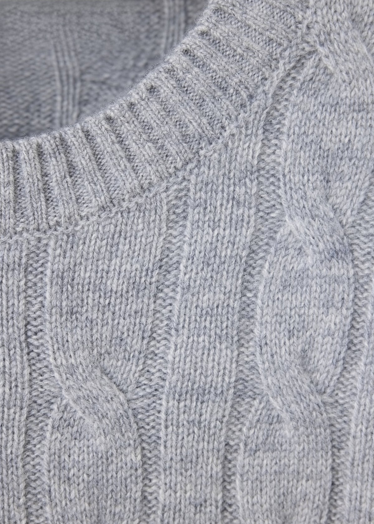 Pure Wool Cable Knit Crew Neck Jumper in Medium Heather Grey - view 09