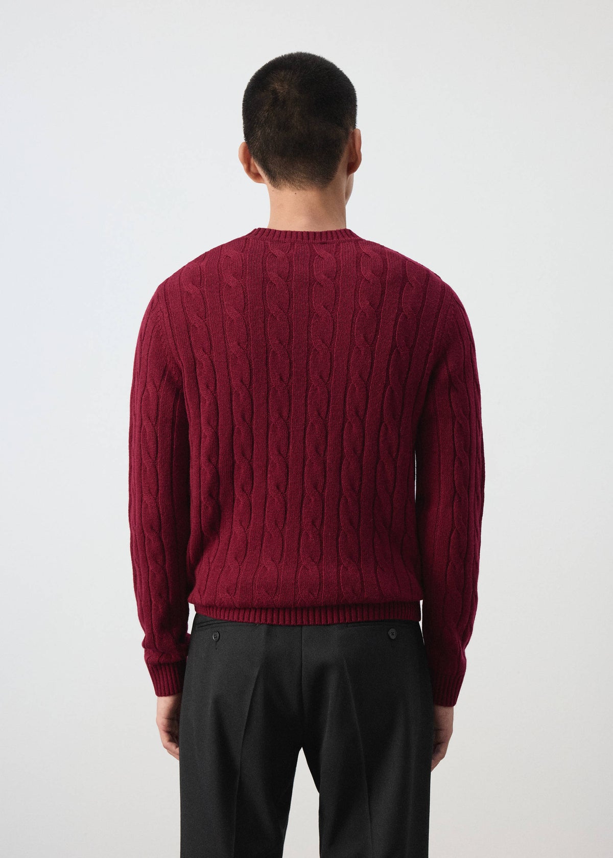 Pure Wool Cable Knit Crew Neck Jumper in Medium Red - view 03