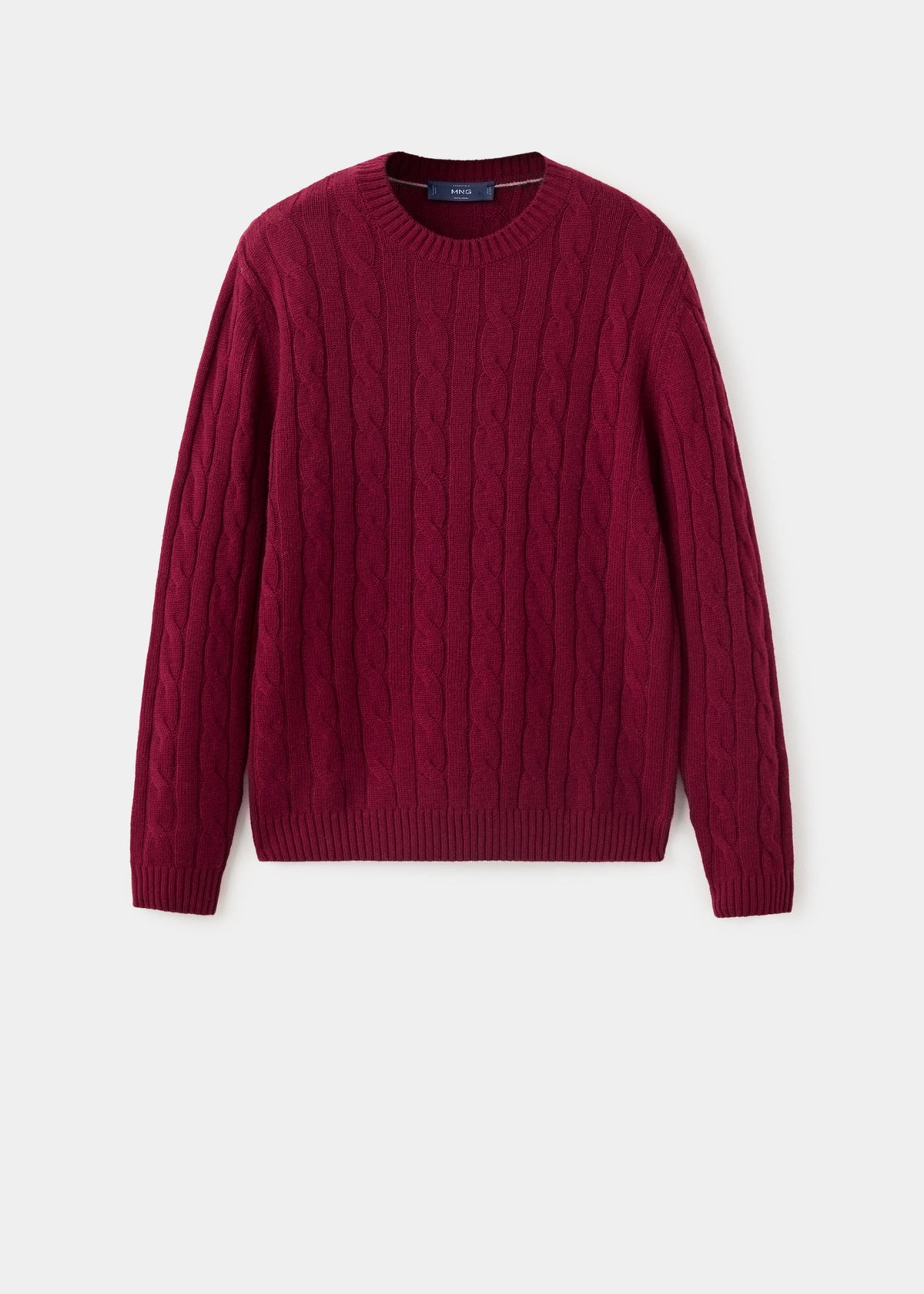 Pure Wool Cable Knit Crew Neck Jumper in Medium Red - view 06