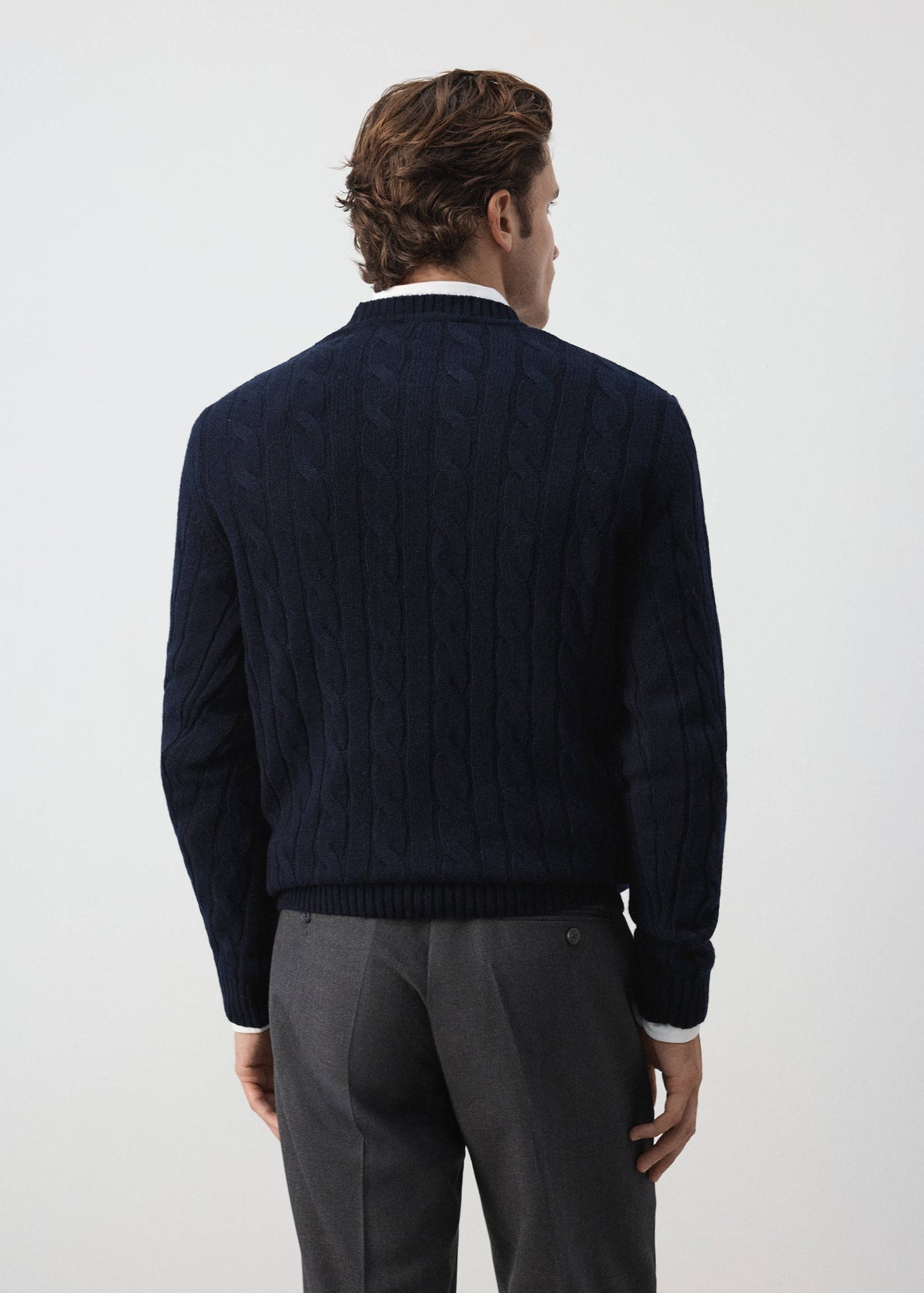 Pure Wool Cable Knit Crew Neck Jumper in Navy - view 03