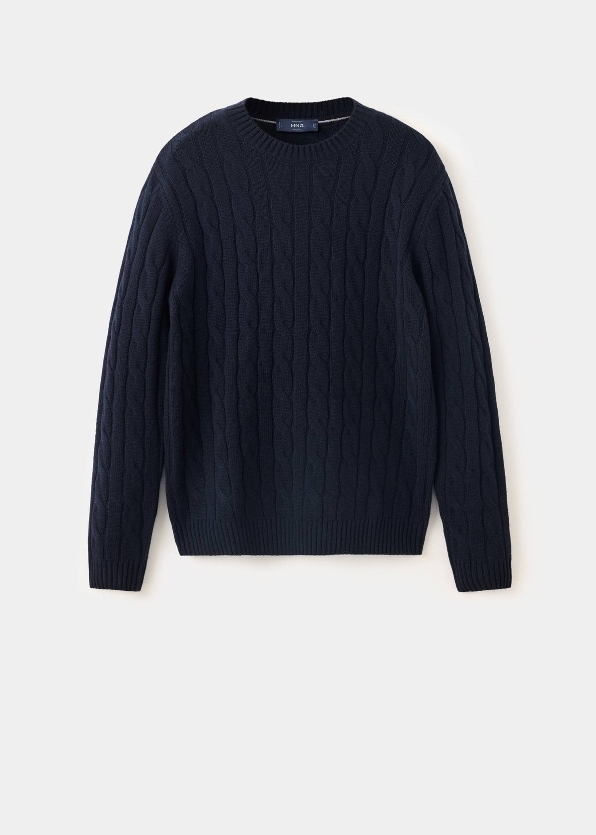 Pure Wool Cable Knit Crew Neck Jumper in Navy - view 06