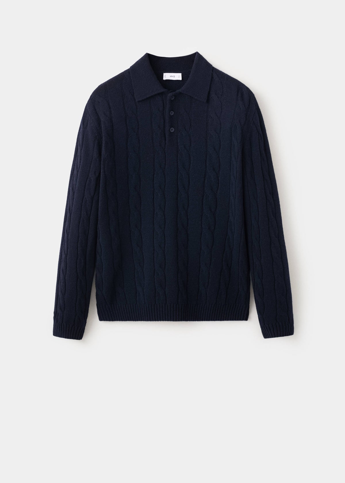 Pure Wool Cable Knit Polo Jumper in Navy - view 06
